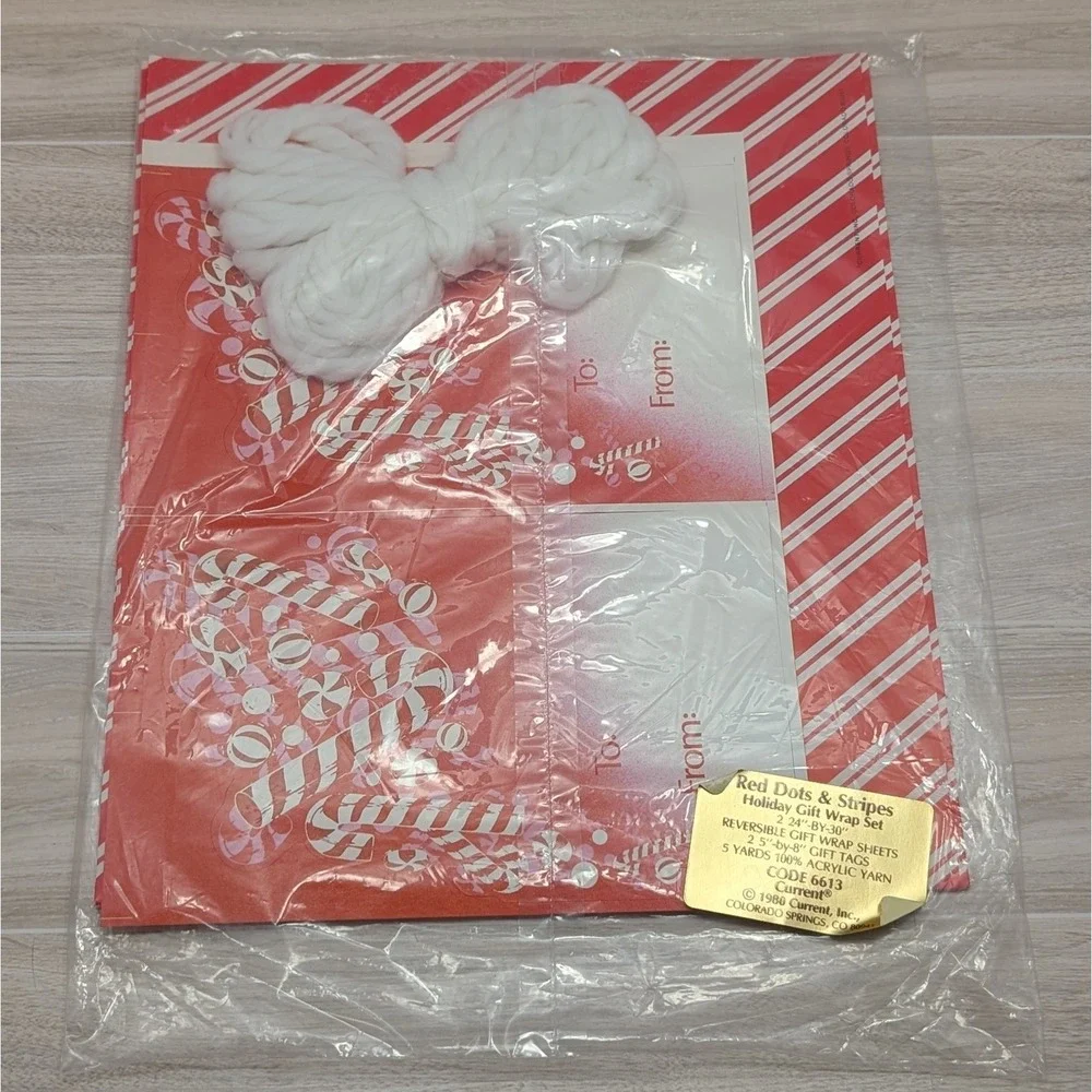 Vintage Current Inc Paper Christmas Gift Wrap Set 1980 6613 Red Dots & Stripes